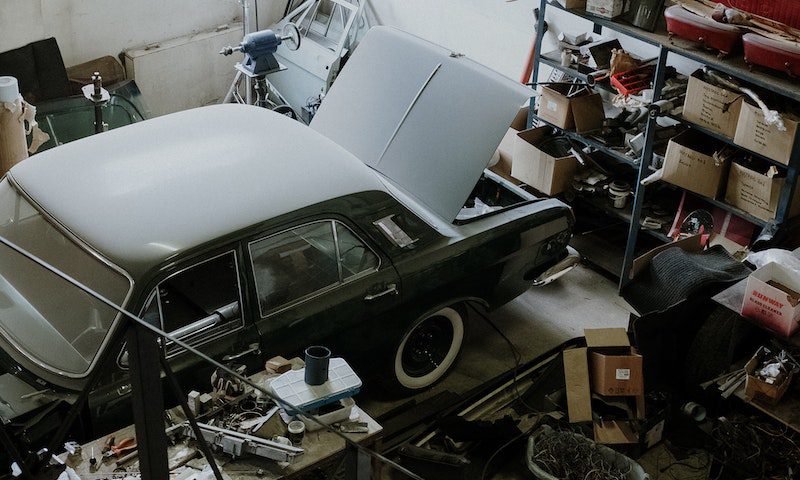 White Car in a Garage White Car in a Garage